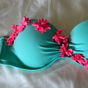 VICTORIA'S SECRET BANDEAU BIKINI  with PINK FLOWERS - SMALL
